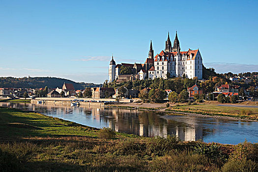 城堡,风景,相对,易北河,低水位,梅森,萨克森,德国,欧洲