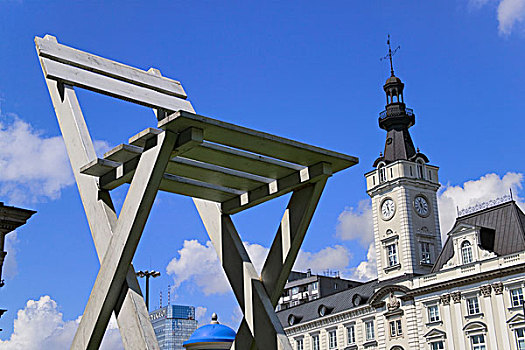 现代,雕塑,历史建筑,华沙,波兰
