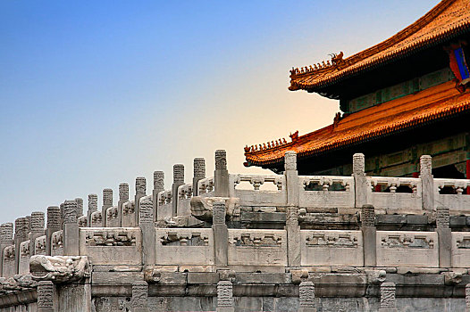 北京故宫太和殿汉白玉栏板望柱螭首