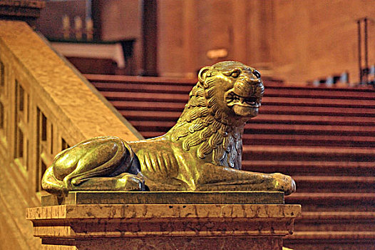 狮子,雕塑,美因茨,大教堂,莱茵兰普法尔茨州,德国,欧洲