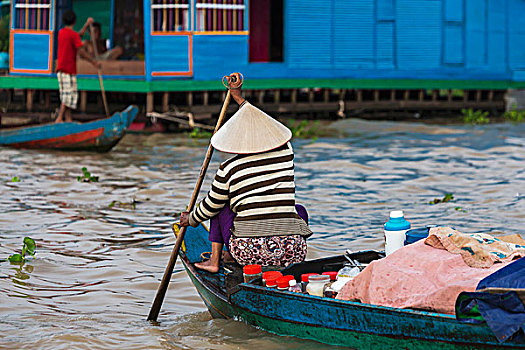 女人,运输,购买,家,船,柬埔寨