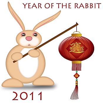 高兴,春节,兔子,拿着,灯笼