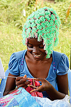 女人,钩针编织,金沙萨,刚果,非洲