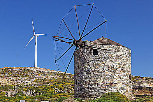 风车,靠近,纳克索斯岛,基克拉迪群岛,爱琴海,希腊,欧洲