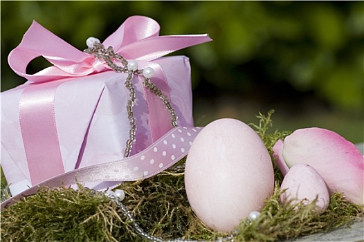 复活节彩蛋,粉色,礼物,蝴蝶结
