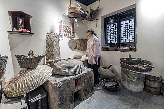 古代厨房灶台老场景,山东省青州古城民俗博物馆