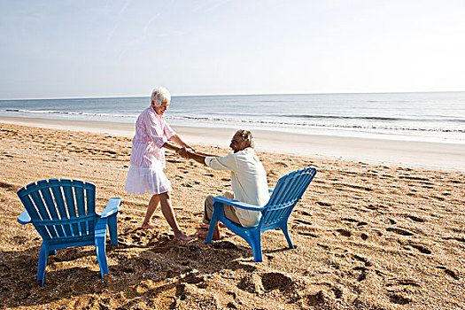 老年,夫妻,有趣,消费,时间,海滩