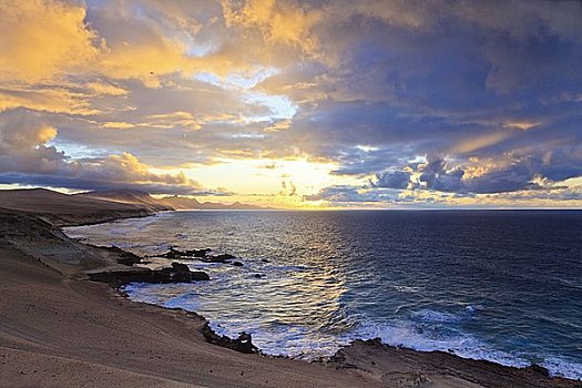 海岸,哥斯达黎加,日落,富埃特文图拉岛,西班牙