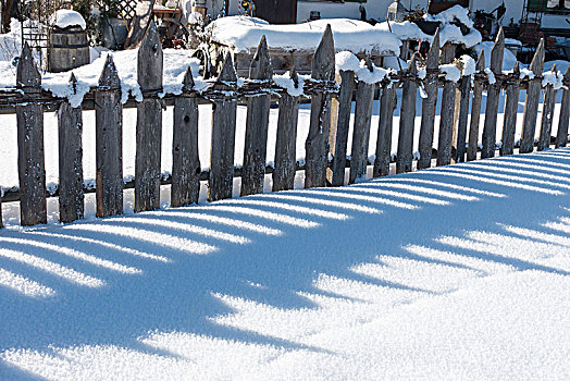 木质,花园栅栏,雪中