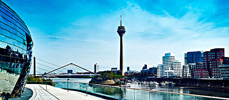 风景,杜塞尔多夫,电视塔,媒体,港口,右边,德国