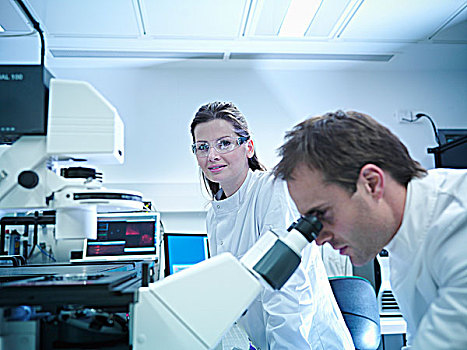 科学家,雷射,显微镜