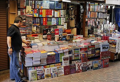 货摊,书本,集市,男人,取回,伊斯坦布尔,土耳其