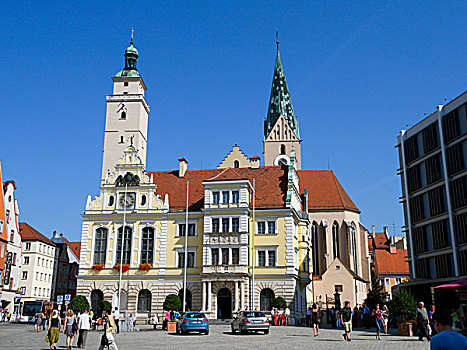 老市政厅,教堂,老,城镇,因格尔斯塔德特,巴伐利亚,德国,欧洲