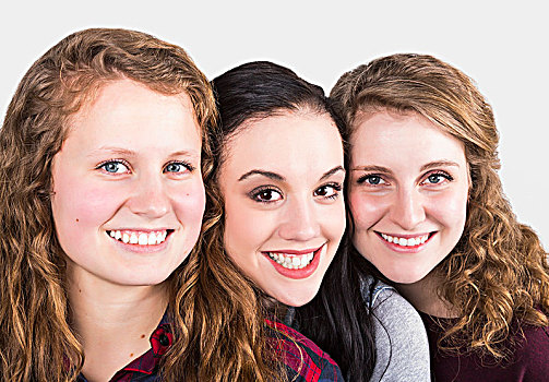 头像,三个女人,年轻,白色背景,艾伯塔省,加拿大