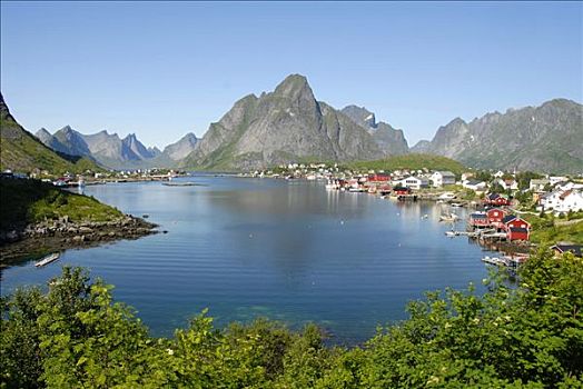 渔村,峡湾,齿状,山峦,岛屿,罗弗敦群岛,群岛,挪威,斯堪的纳维亚