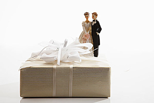 婚礼,礼物,白色,蝴蝶结,微型,新婚夫妇