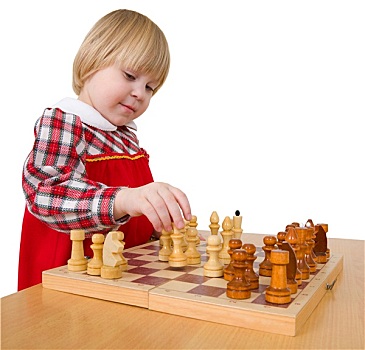 小女孩,下棋