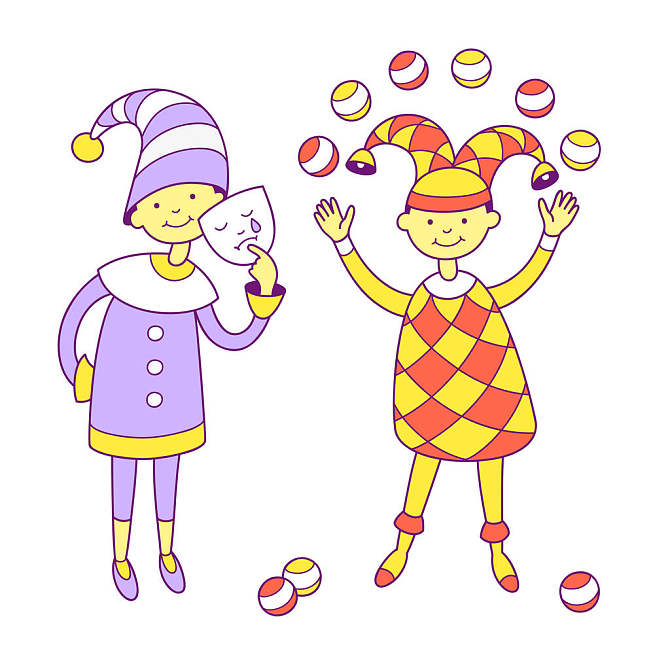 节庆_化妆舞会_服装_丑角_小男孩_孩子_剧院_插画_可爱_设计_卡通