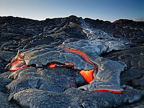 火山,火山爆发,火山岩,红色,热,熔岩流,夏威夷火山国家公园,夏威夷,美国,北美