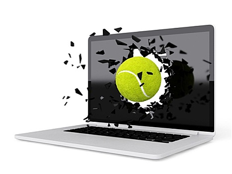 网球,毁坏,笔记本电脑