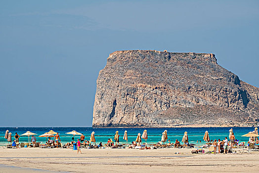 风景,梦幻爱情海滩,后面,岛屿,海滩,沙滩,半岛,克里特岛,希腊,欧洲