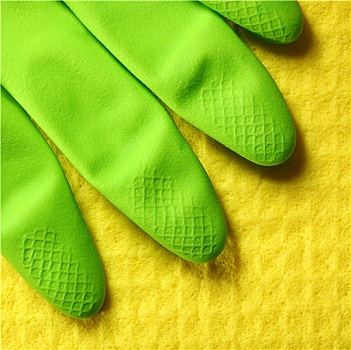 黄色,海绵,绿色,橡胶手套