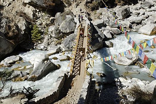 桥,上方,河,萨加玛塔国家公园,昆布,尼泊尔