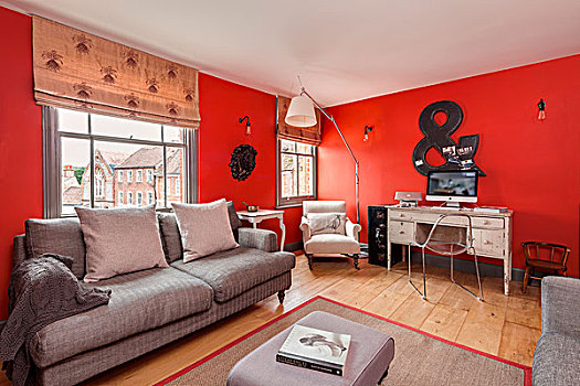 休闲沙发,家具,书桌,红色,墙壁,整修,时期,公寓