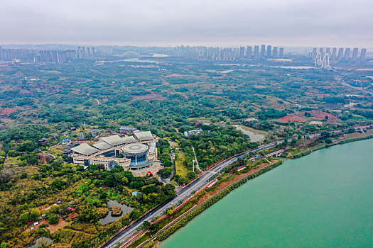 航拍南宁广西民族博物馆广西民族村