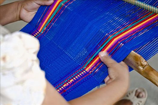 特写,女人,编织,纺织品,瓦哈卡州,墨西哥