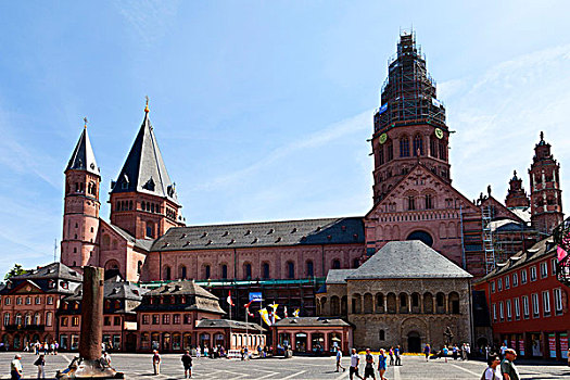 美因茨,大教堂,马尔克特广场,柱子,莱茵兰普法尔茨州,德国,欧洲