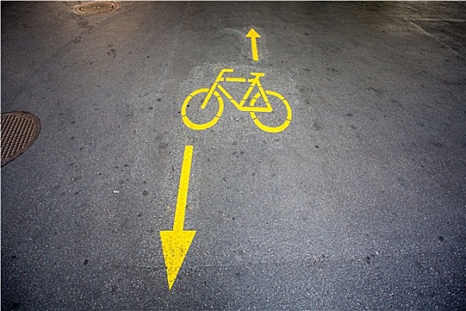 黄色,箭头,自行车,标识,小路,途中