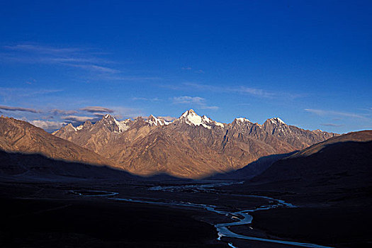 赞斯卡,山谷,山峰,印度,喜马拉雅山,查谟-克什米尔邦,北印度,亚洲