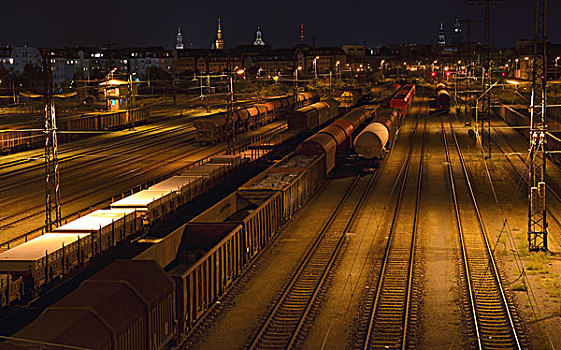 货运,车站,夜晚,德累斯顿,萨克森,德国,欧洲