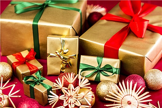 金色,圣诞节,礼物,蝴蝶结