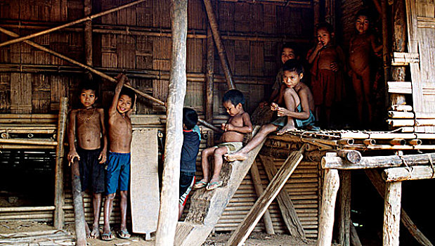 孩子,地方特色,群体,生活方式,山,孟加拉,2007年