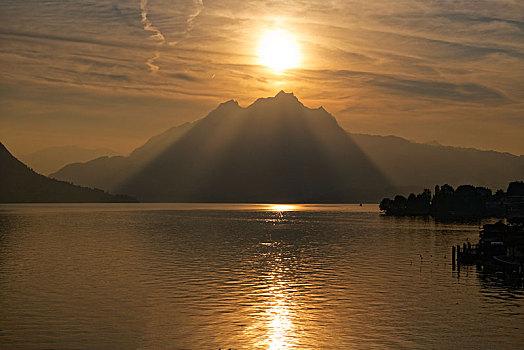 皮拉图斯,风景,琉森湖,日落,瑞士,欧洲