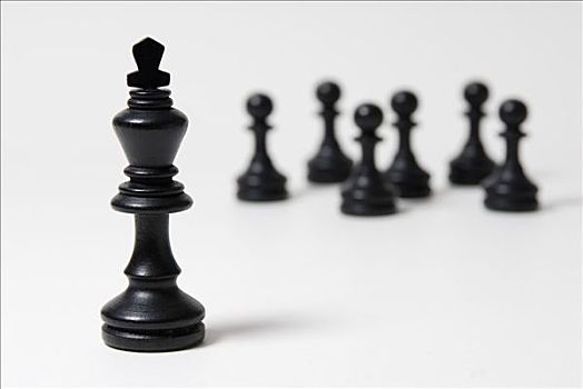 下棋,一个,黑色,国王,站立,正面,棋子,象征,支配,领导