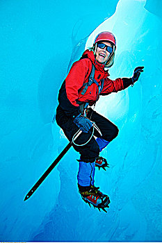 女人,攀冰,棉田豪冰河,阿拉斯加,美国