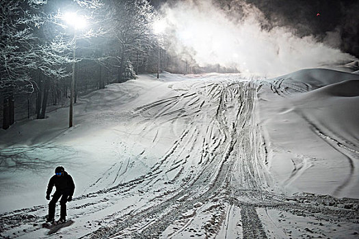 滑雪,雪,阿尔卑斯山,夜晚