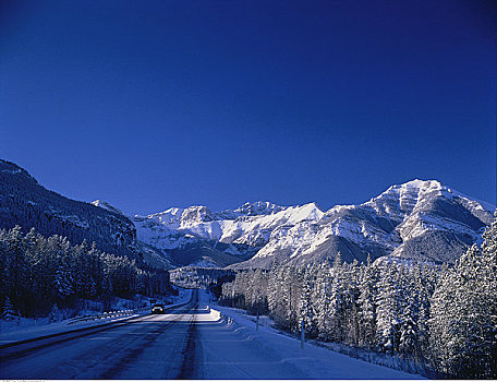 山路,冬天,卡纳纳斯基斯县,艾伯塔省,加拿大