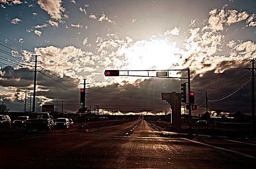 红绿灯,道路,黄昏,新墨西哥,美国