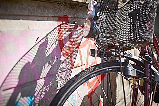 影子,自行车,篮子,上方,涂鸦,阿姆斯特丹