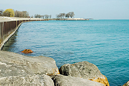 岸边,密歇根湖,湖,风景,芝加哥