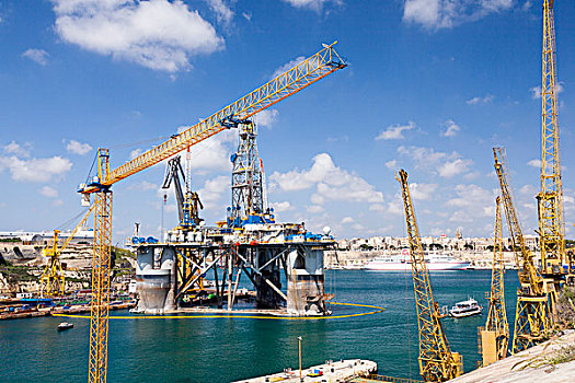 船坞,马耳他,靠近,三个,城市,港口,相对,瓦莱塔市,练习,钻塔,修理,欧洲,南欧