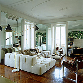 旧式,落地灯,优雅,白色,沙发,客厅