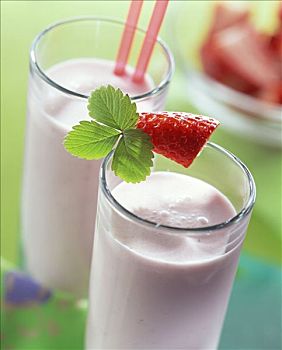 草莓牛奶,利口酒,新鲜,草莓,装饰