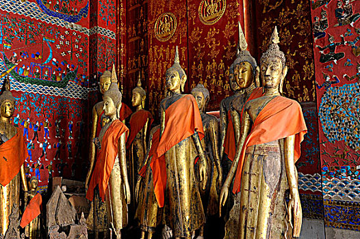 镀金,佛,雕塑,泰国寺庙,皮带,寺庙,琅勃拉邦,老挝,东南亚,亚洲