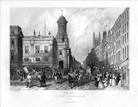 迟,伦敦交易所,伦敦,19世纪,艺术家,木头