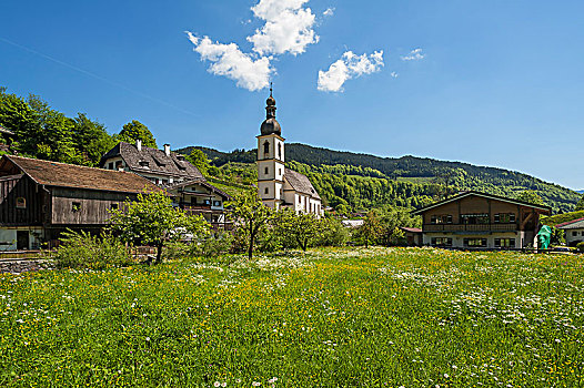教区教堂,花地,拉姆绍,贝希特斯加登地区,上巴伐利亚,德国,欧洲